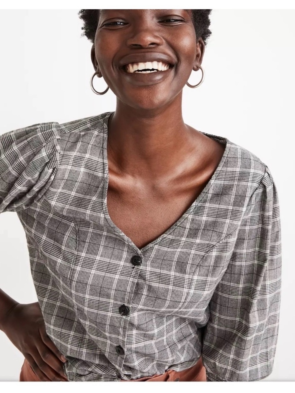 Madewell Gray Plaid Button-Down Shirt